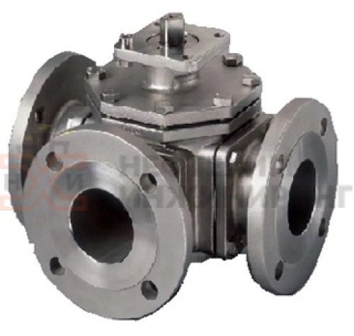 Кран шаровой разборный трехходовой полнопроходной фланцевый с редуктором КШ-Р.ТХ.ПП.Ф.РД.НХИ.200.160.03.УХЛ1 DN 200 PN 16,0 МПа, корпус ст. 12Х18Н10Т, класс герметичности «А» по ГОСТ 9544-2015