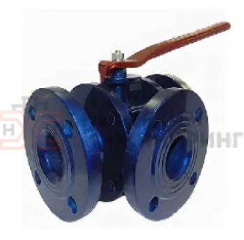 Кран шаровой разборный трехходовой полнопроходной фланцевый ручной КШ-Р.ТХ.ПП.Ф.Р.НХИ.100.100.02.ХЛ1 DN 100 PN 10,0 МПа, корпус ст. 09Г2С, класс герметичности «А» по ГОСТ 9544-2015