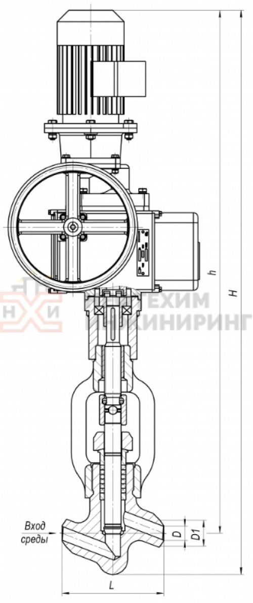 Клапан (вентиль) запорный под приварку с электроприводом (ПЭМ-А9М У2) 1с-13-3ЭЧ DN 20 PN 16,5 МПа Т560 °С, корпус ст. 12Х1МФ