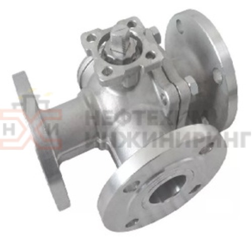 Кран шаровой разборный трехходовой полнопроходной фланцевый с редуктором КШ-Р.ТХ.ПП.Ф.РД.НХИ.200.160.01.У DN 200 PN 16,0 МПа, корпус ст. 20, класс герметичности «А» по ГОСТ 9544-2015