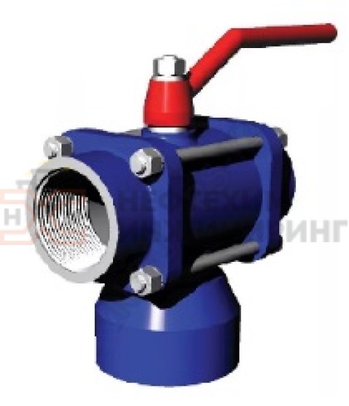 Кран шаровой разборный трехходовой неполнопроходной муфтовый ручной КШ-Р.ТХ.НП.М.Р.НХИ.065/050.160.02.ХЛ1 DN 65/50 PN 16,0 МПа, корпус ст. 09Г2С, класс герметичности «А» по ГОСТ 9544-2015