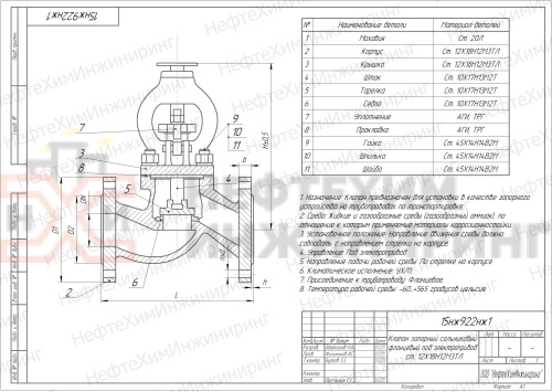 Клапан запорный сальниковый фланцевый под электропривод 15нж922нж DN 150 PN 4,0 МПа УХЛ1, корпус ст. 12Х18Н9ТЛ, класс герметичности «А» по ГОСТ 9544-2015