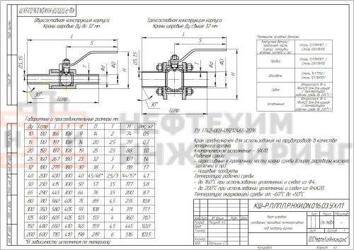 Кран шаровой разборный проходной полнопроходной под приварку ручной КШ-Р.П.ПП.П.Р.НХИ.080.016.03.УХЛ1 DN 80 PN 1,6 МПа, корпус ст. 08Х18Н10, класс герметичности «А» по ГОСТ 9544-2015