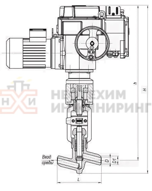 Клапан (вентиль) запорный под приварку с электроприводом (MODACT MON 52032.12J2N) 1052-65-ЭК DN 65 PN 23,5 МПа Т250 °С, корпус ст. 20