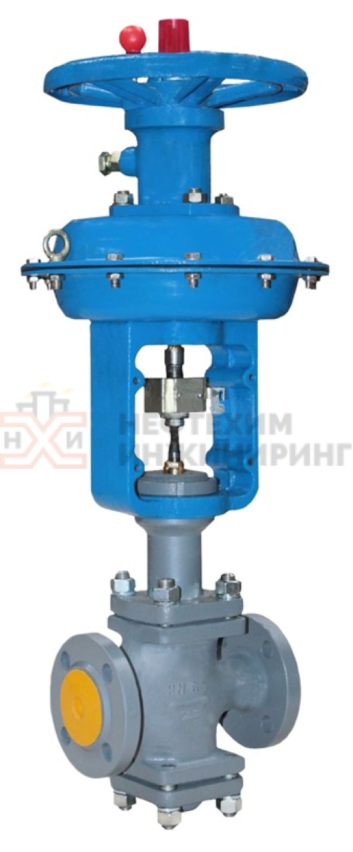 Клапан регулирующий двухседельный фланцевый "после себя" нормально открытый 25нж48нж DN 40 PN 6,3 МПа УХЛ1 (Kvy - 40? м³/ч) с МИМ, корпус сталь 12Х18Н9ТЛ