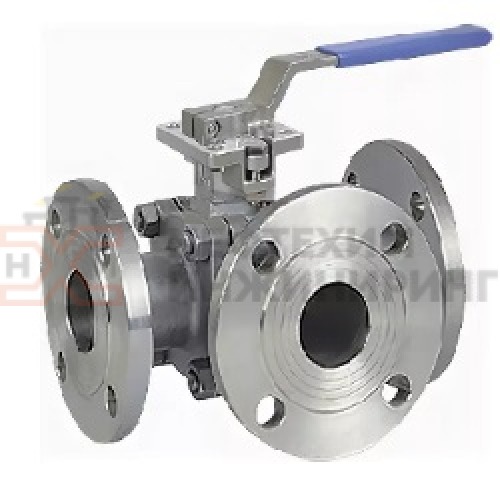 Кран шаровой разборный трехходовой полнопроходной фланцевый ручной КШ-Р.ТХ.ПП.Ф.Р.НХИ.100.160.03.УХЛ1 DN 100 PN 16,0 МПа, корпус ст. 12Х18Н10Т, класс герметичности «А» по ГОСТ 9544-2015