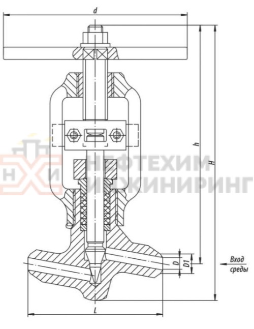 Клапан регулирующий под приварку ручной 10с-5-4-1 DN 50 PN 25,0 МПа Т350 °С, корпус ст. 25